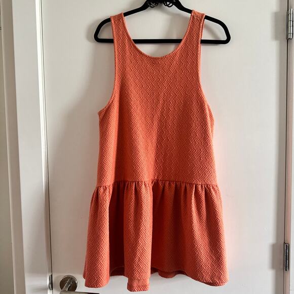 Free People Tank Mini Dress Orange Round Neck Textured Pullover Sleeveless Sz S - Picture 1 of 7